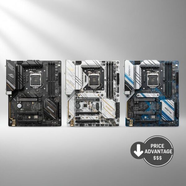 GIGABYTEやASRockといった競合メーカーのマザーボードとBIOSTAR製品を並べて比較。BIOSTARの立ち位置である、より一層のコストパフォーマンスへの特化を視覚的に示している。