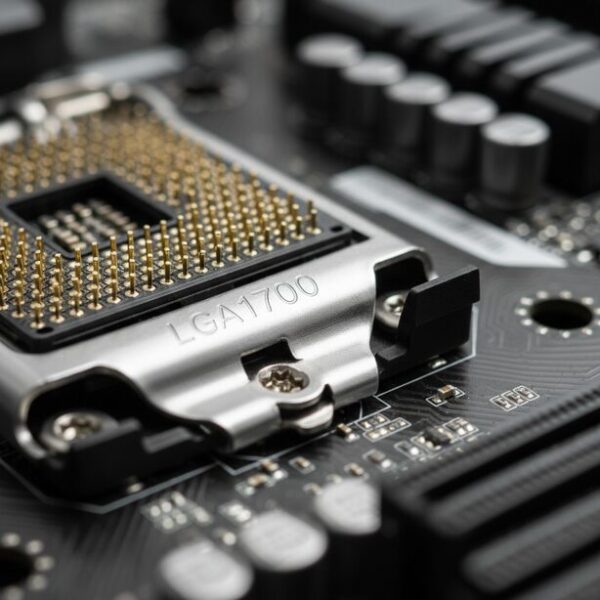 CPUクーラー選びで必須となる対応ソケットの確認を示す、マザーボードのCPUソケット部分のクローズアップ。「LGA1700」の刻印が、CPUとの互換性を確認する重要性を物語る。