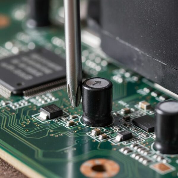 Intel純正CPUクーラーのプッシュピンをマイナスドライバーで回してロックを解除する様子の接写。ピンの外し方の手順が明確にわかり、自作PC初心者でも安全に作業できることを示す。