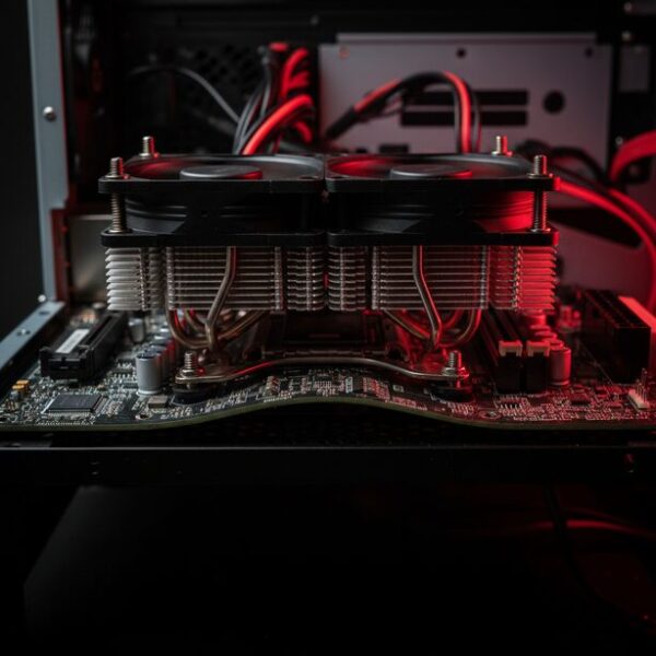 CPUクーラーのネジの締めすぎにより、マザーボードの基板が物理的にたわんでしまった危険な状態。過剰なトルクはCPUソケットの接触不良や回路の断線を招き、PCが起動しなくなるリスクがある。