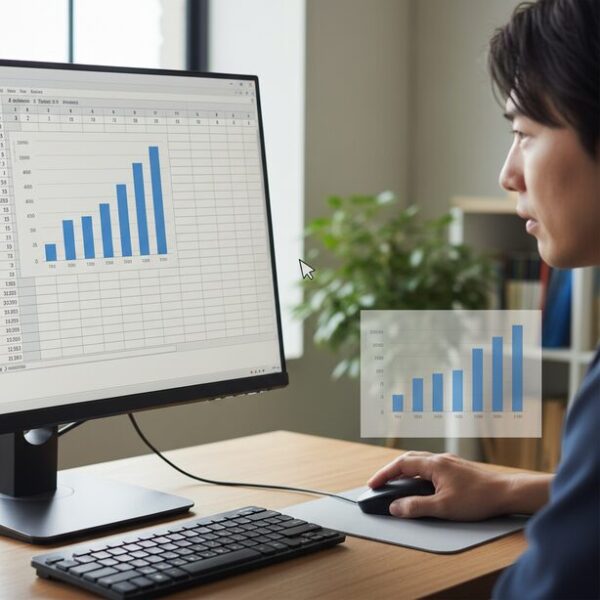 Excelシート上でグラフオブジェクトをドラッグして移動させようとすると、マウスポインタから大きく離れた位置にプレビューが表示され、意図通りに操作できない状況。ハードウェアグラフィックアクセラレータが原因の可能性。