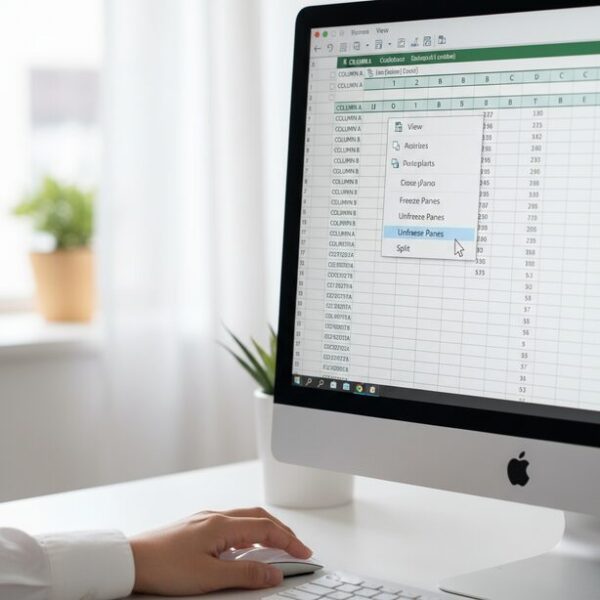 Excelの便利な機能である「ウィンドウ枠の固定」を一度解除する操作画面。表示タブからメニューを選択し、機能をリセットすることで、稀に発生するマウスポインタのずれを解消する対処法。