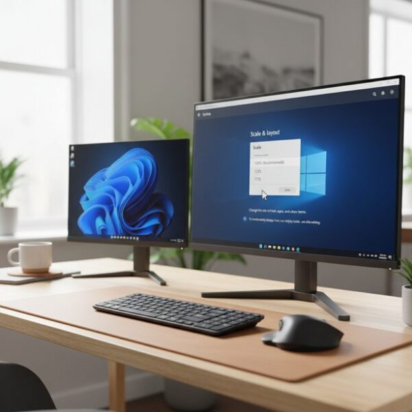 Windowsのディスプレイ設定画面で、解像度を推奨値に、スケーリング(拡大/縮小)を100%に設定する様子。特にマルチモニター環境でExcelのマウスがずれる場合に有効な、OS側の設定見直しによる対処法。