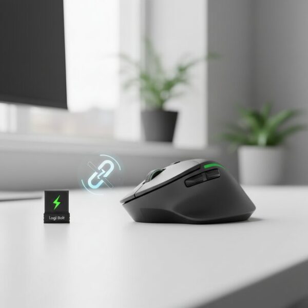 最新規格のLogi Boltレシーバーと対応するLogicoolマウス。セキュリティと安定性が向上したLogi BoltはUnifyingと互換性がなく、Logi Options+ソフトウェアでペアリング設定を行う。