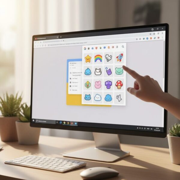 Google Chromeブラウザのツールバーから、キャラクターカーソルの一覧を開いて選択している様子。OS設定不要で、拡張機能を使って気軽にデスクトップの雰囲気を変える方法。