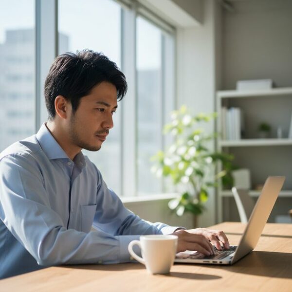 ワイヤレスマウスとドングルが反応しない時の対処法である再ペアリング作業。パソコン画面の専用ソフトウェアの指示に従い、新しいUSBレシーバーとマウス本体を接続設定している。