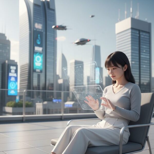 広々とした4Kモニターが置かれた快適な仕事環境で、マウスをスムーズに操作する手元。高解像度モニターでの普段使いやビジネスシーンに最適なDPI設定を見つけ、作業効率を上げる方法を提案。