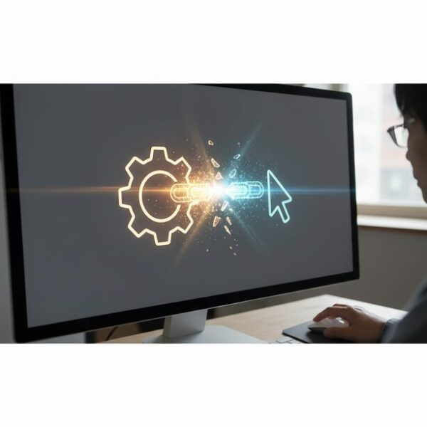 マウスのDPI設定が実際の操作に反映されない問題を、途切れた光のリンクで象徴的に表現。プロファイルの自動切り替えや設定の保存忘れなど、トラブルの原因と具体的な対処法を解説するイメージ。