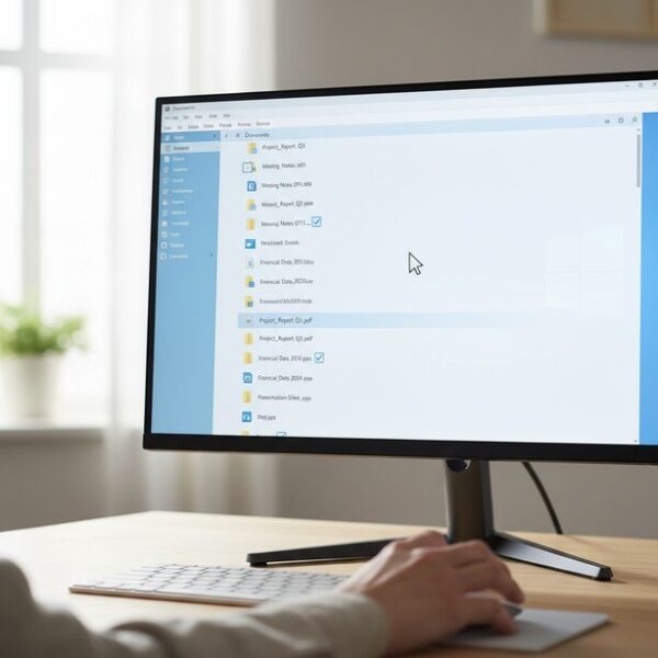 シングルクリック設定と相性の良い「項目チェックボックス」機能。ファイルを開く誤操作なく、複数のファイルを安全かつ直感的に選択してコピーや削除といった一括操作を快適に行う様子。