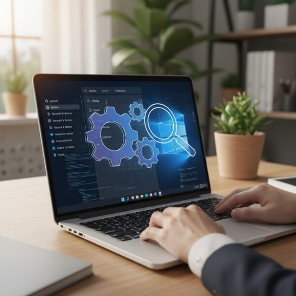 マウスのシングルクリック設定ができない、または反映されない時の対処法。PCの再起動やシステムファイルチェッカーの実行など、トラブルシューティングで問題を解決していくプロセスを表現。