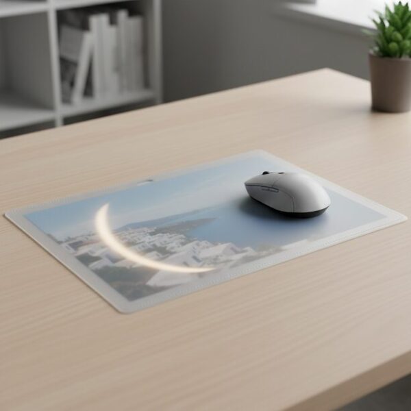 表面がマットな質感のクリアファイルをマウスパッドの代用品として使用し、その下に好きな写真を挟んでカスタマイズしている。滑りが良く快適な操作感のイメージ。