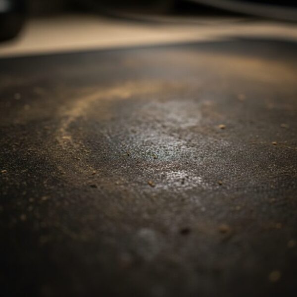 黒ずんだ手垢や皮脂汚れが目立つ布製マウスパッドと、その上で操作されるPCマウス。長期間の掃除を怠ったことで蓄積したベタベタ汚れの原因と、洗浄の必要性を示唆している。