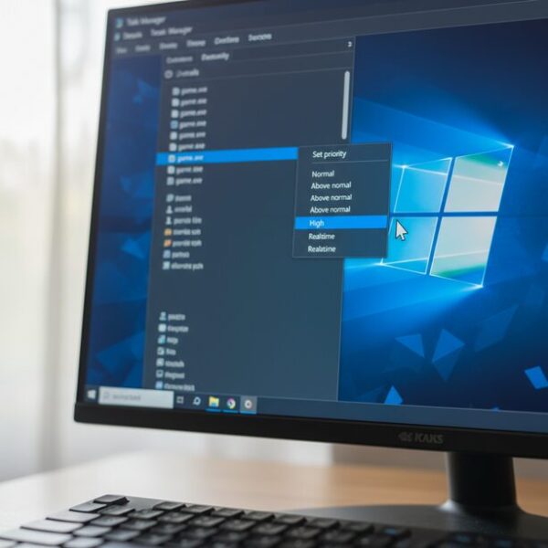 タスクマネージャーでゲームの優先度を「高」に設定し、CPUリソースを優先的に割り当てる方法。PCゲームのパフォーマンスを安定させ、動作を快適にするための具体的な手順。