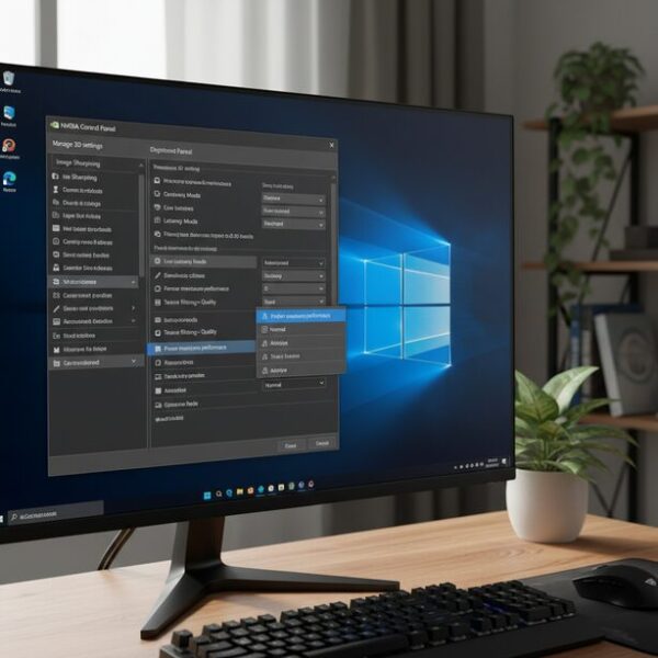 NVIDIAコントロールパネルでゲームのパフォーマンスを最適化する設定。「電源管理モード」を「パフォーマンス最大化を優先」に変更し、CPUとGPUの性能を最大限に引き出す。